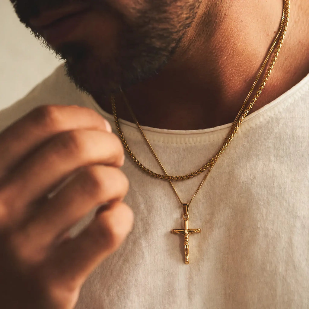 14K Gold Plated Crucifix Cross Necklace for Men and Women Cross Pendant Necklace for Boys 18-24 Inch