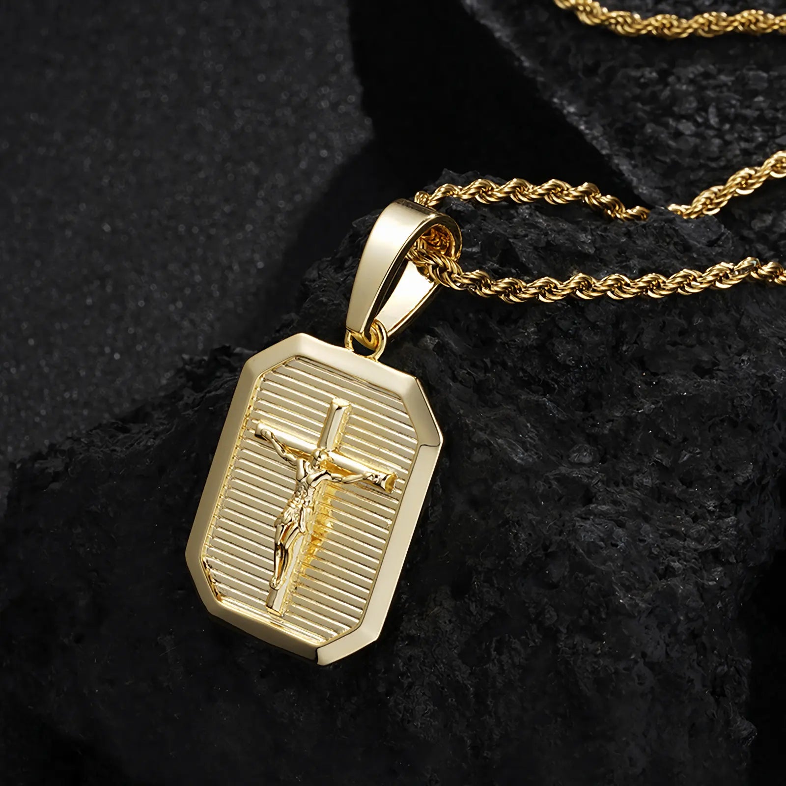 14K Gold Plated Crucifix Cross Necklace for Men and Women Cross Pendant Necklace for Boys 18-24 Inch