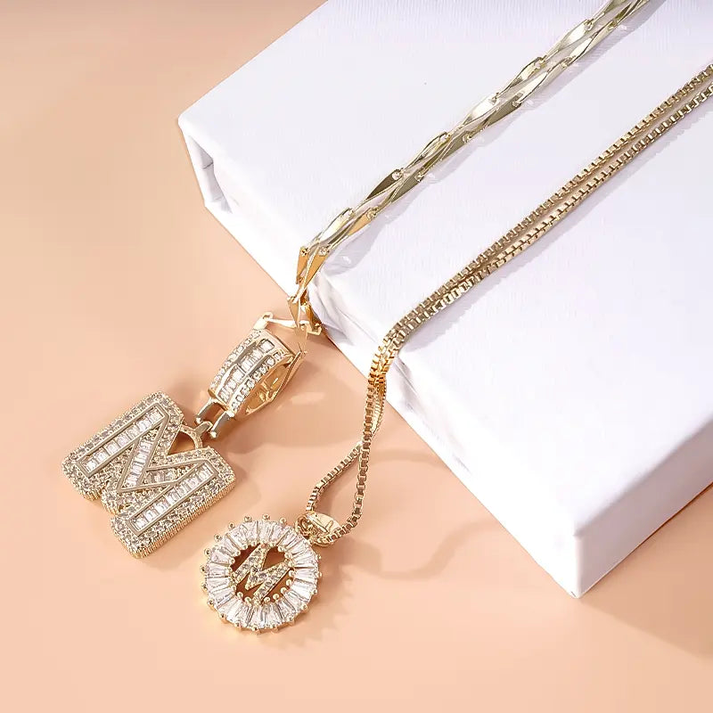 MINDEKA Jewelry 2 Pack Initial Letter Pendant Necklaces 14K Gold Plated Adjustable Chain 17-19'' for Women Valentine'S Day Anniversary Jewelry Set