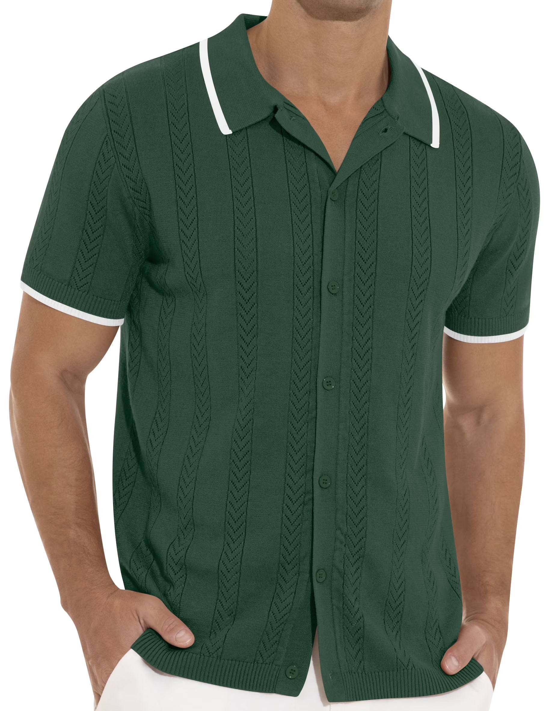 Men'S Casual Button down Shirt Short Sleeve Vintage Clothes Knit Polo Shirts Summer Beach Shirts