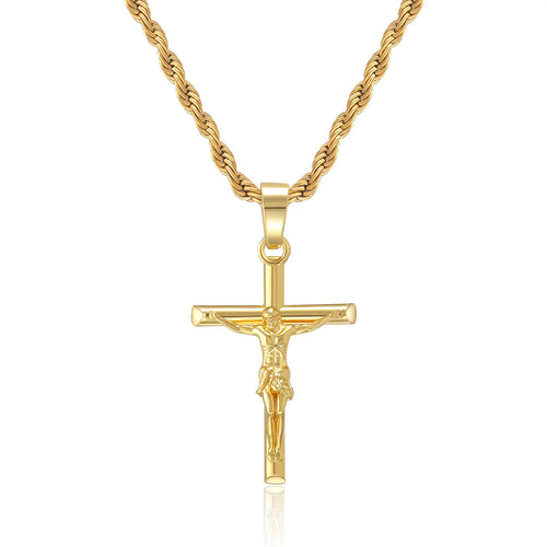 14K Gold Plated Crucifix Cross Necklace for Men and Women Cross Pendant Necklace for Boys 18-24 Inch