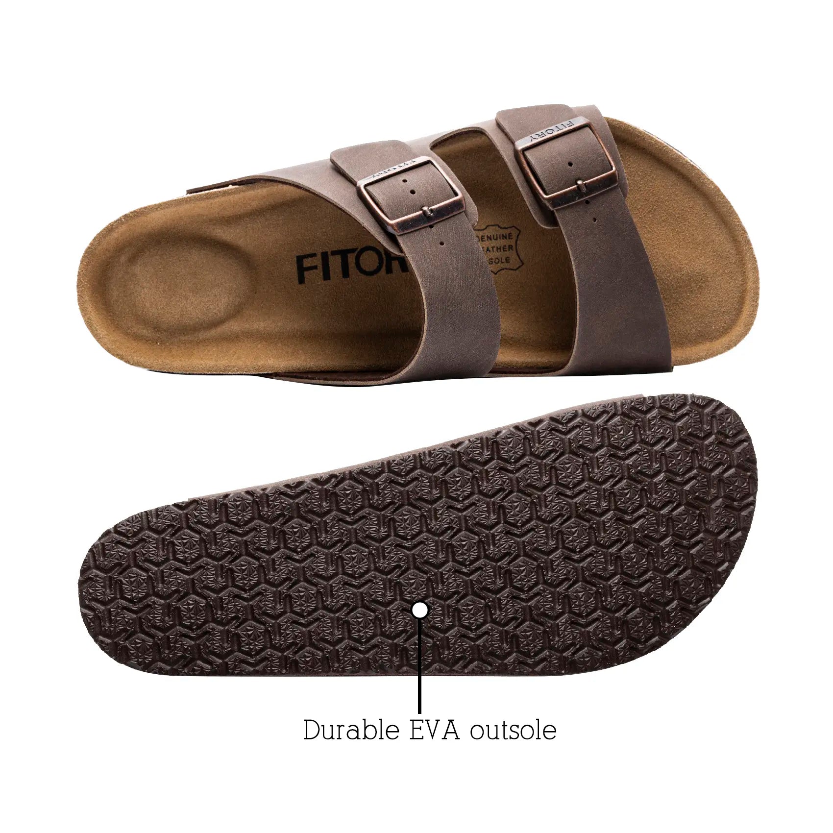 FITORY Balance I | Mens Sandals, Arch Support Slides with Adjustable Buckle Straps and Cork Footbed