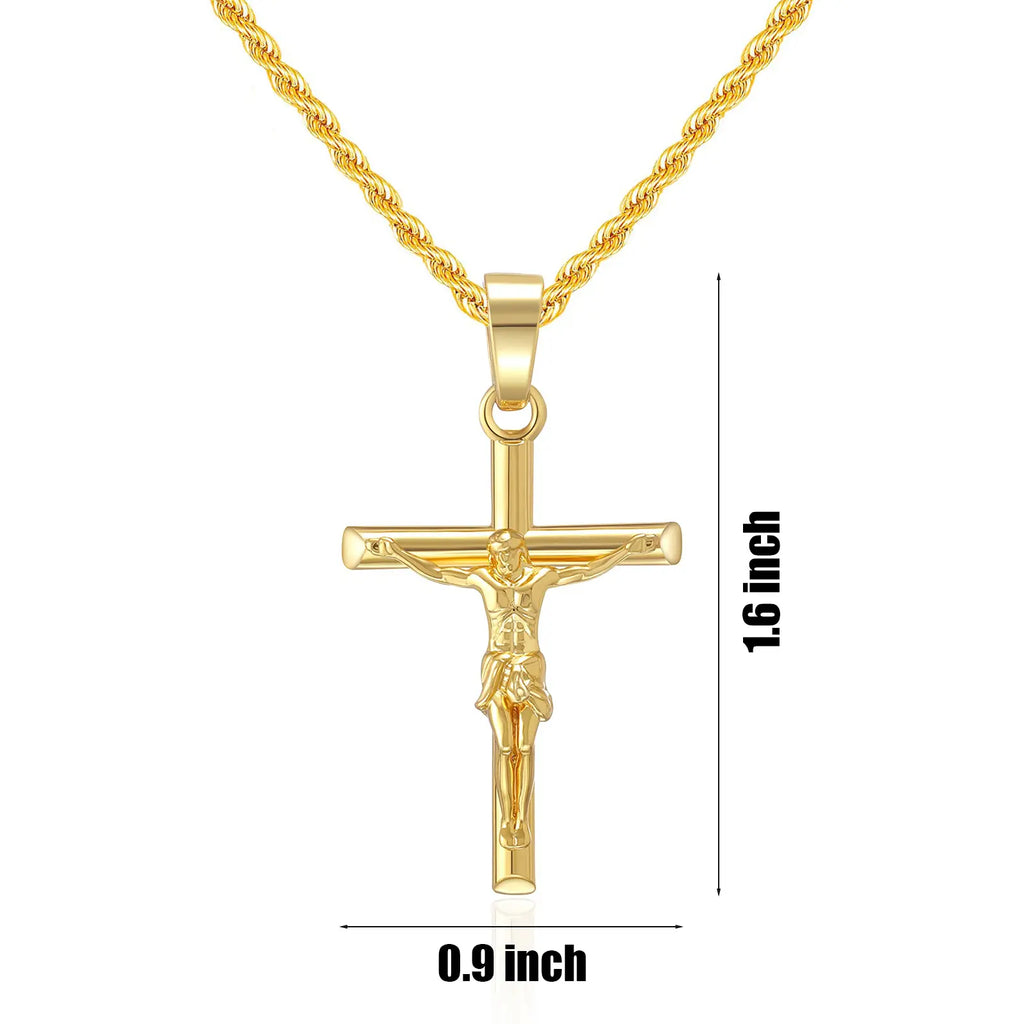14K Gold Plated Crucifix Cross Necklace for Men and Women Cross Pendant Necklace for Boys 18-24 Inch