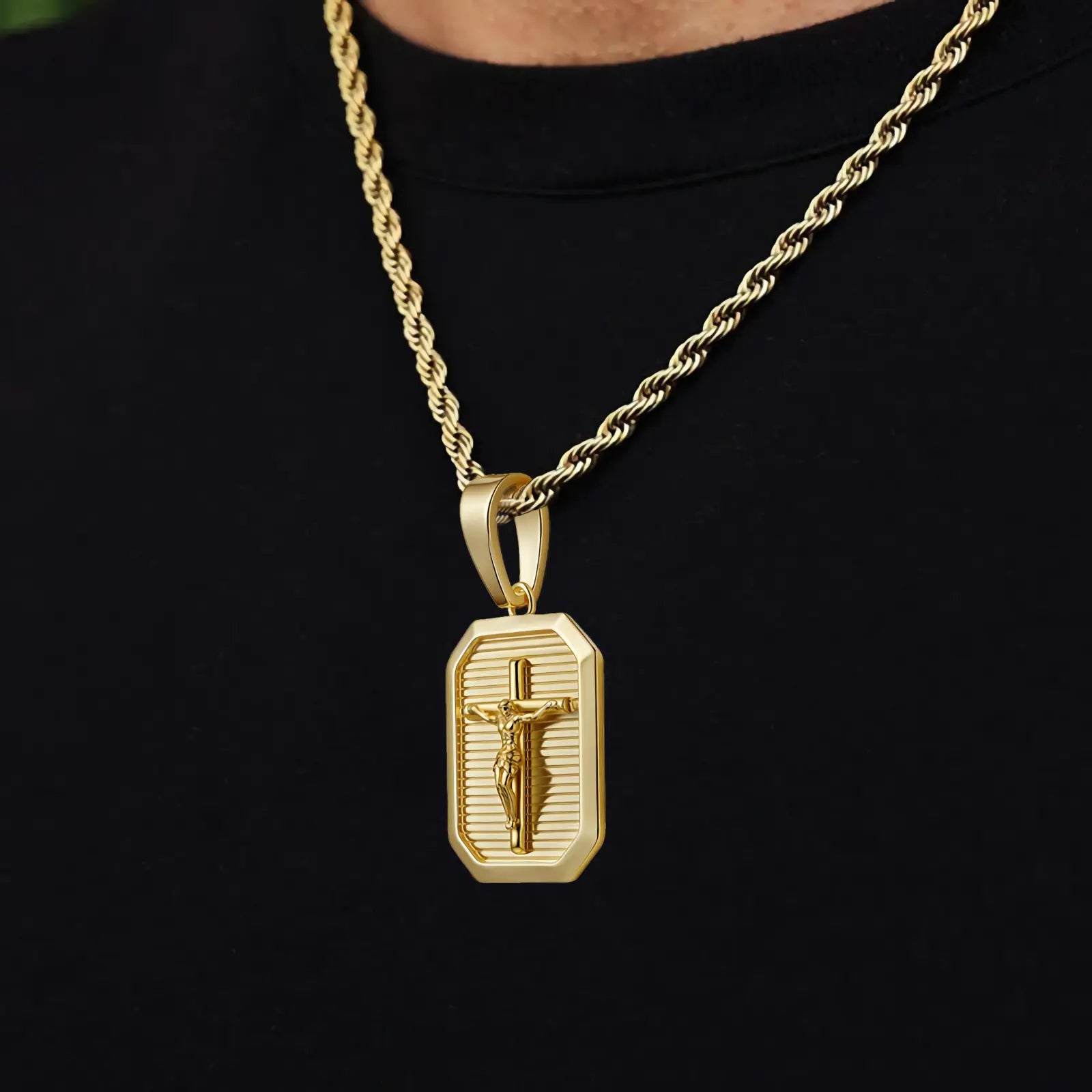 14K Gold Plated Crucifix Cross Necklace for Men and Women Cross Pendant Necklace for Boys 18-24 Inch