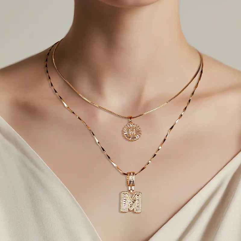 MINDEKA Jewelry 2 Pack Initial Letter Pendant Necklaces 14K Gold Plated Adjustable Chain 17-19'' for Women Valentine'S Day Anniversary Jewelry Set
