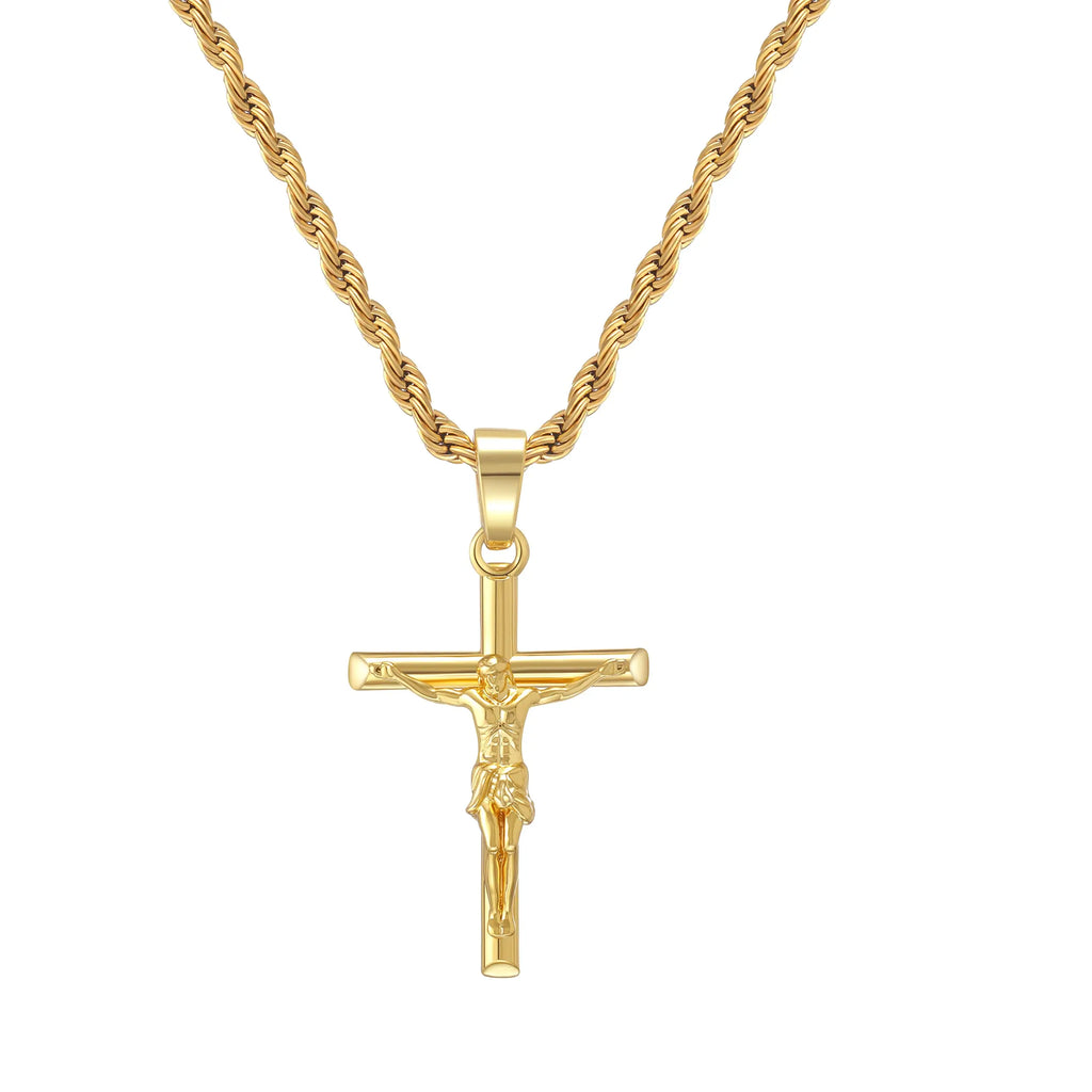 14K Gold Plated Crucifix Cross Necklace for Men and Women Cross Pendant Necklace for Boys 18-24 Inch
