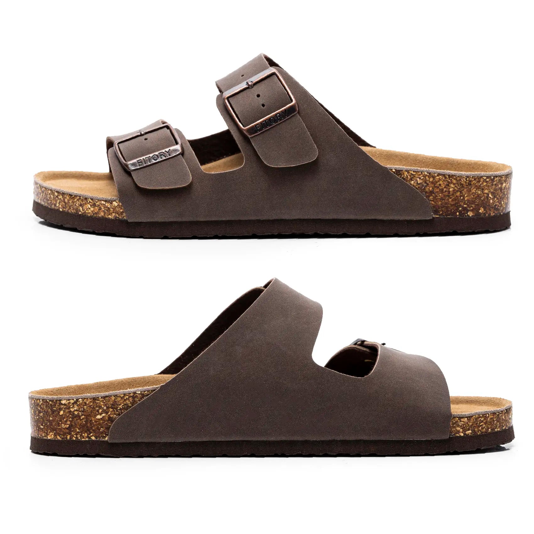 FITORY Balance I | Mens Sandals, Arch Support Slides with Adjustable Buckle Straps and Cork Footbed