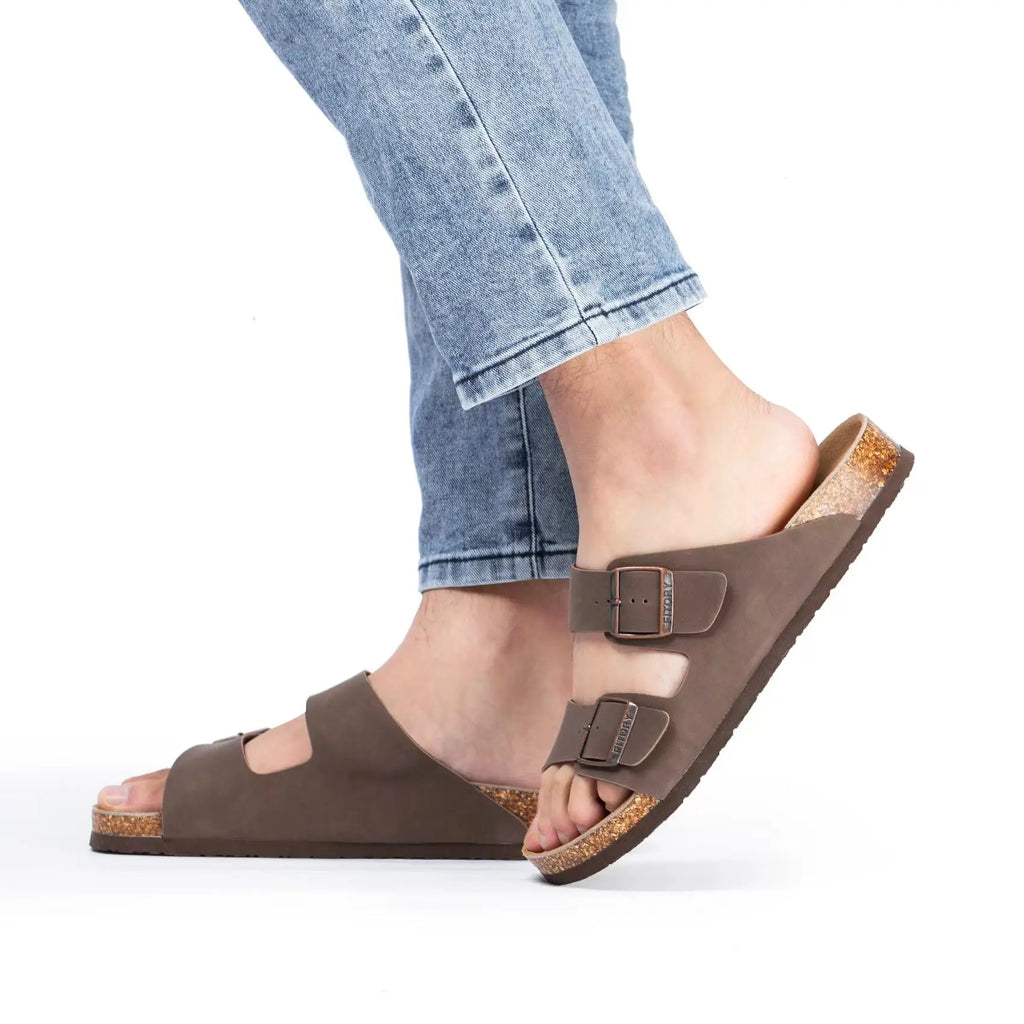 FITORY Balance I | Mens Sandals, Arch Support Slides with Adjustable Buckle Straps and Cork Footbed