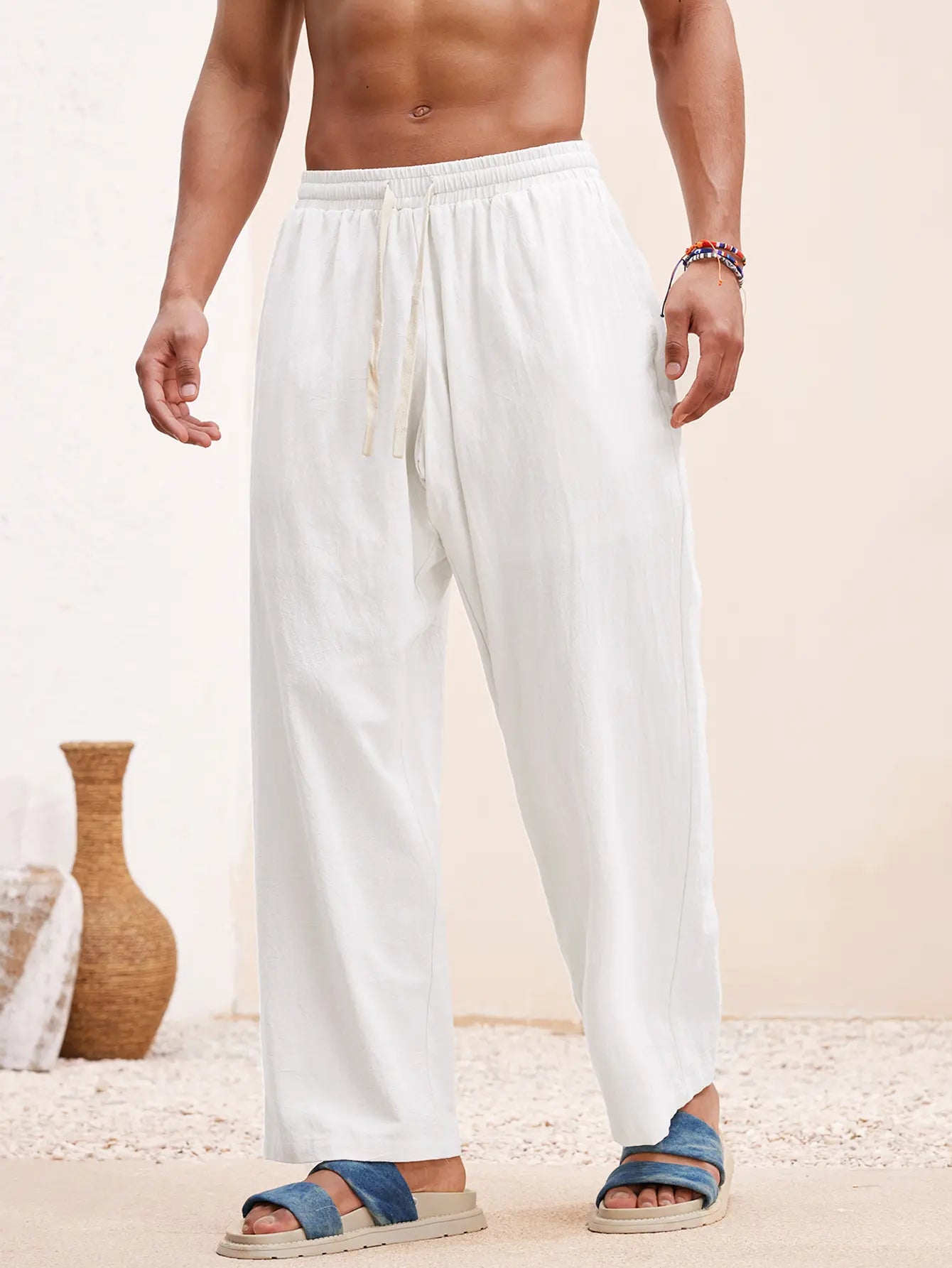 Beach Outfits Vacation Basic Woven Casual Surfing Seaside Beach Fit Linen Pants Beachwear