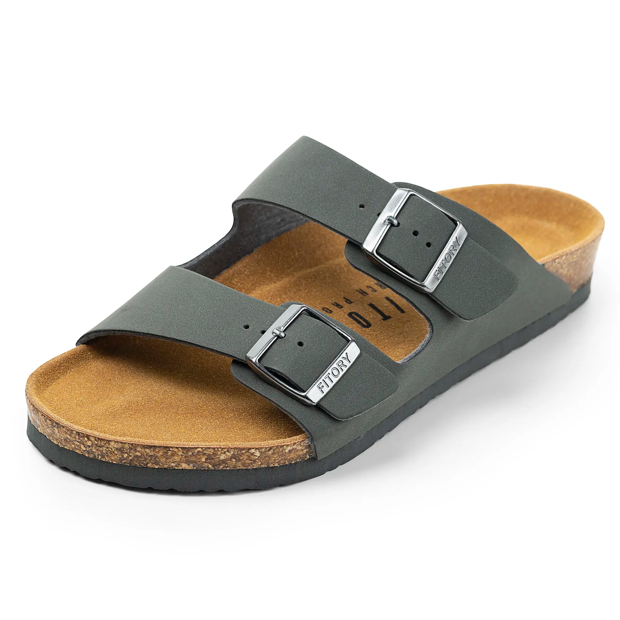 FITORY Balance I | Mens Sandals, Arch Support Slides with Adjustable Buckle Straps and Cork Footbed